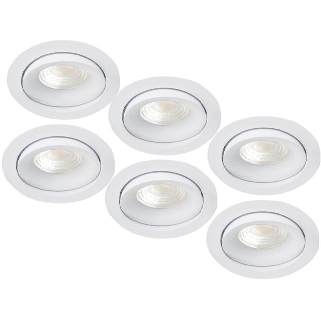 Set van 6 stuks inbouw Ledspot Kiel, 5 Watt, Warmwit, Dimbaar, 420 Lumen, kantelbaar, richtbaar. Witte uitvoering