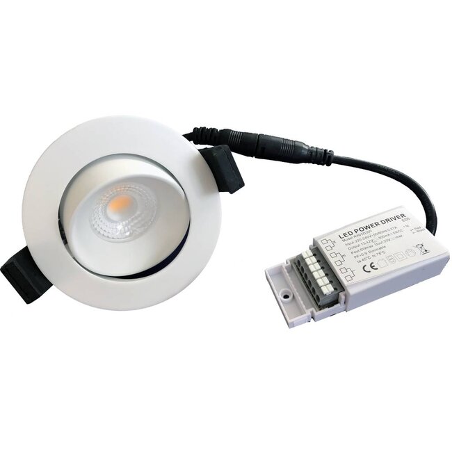 Inbouw Ledspot Kiel, 5 Watt, Warmwit, Dimbaar, 420 Lumen, kantelbaar, richtbaar. Witte uitvoering