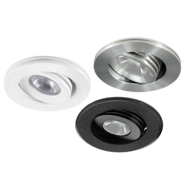 Set van 4 stuks dimbare mini inbouwLEDspot, warm wit, 1x3W Kantelbaar IP44 WITTE uitvoering