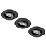 Set van 3 stuks dimbare mini inbouwLEDspot, warm wit, 1x3W Kantelbaar IP44 ZWARTE uitvoering
