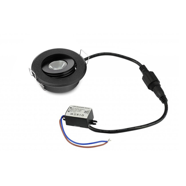 Set van 4 stuks dimbare mini inbouwLEDspot, warm wit, 1x3W Kantelbaar IP44 ZWARTE uitvoering