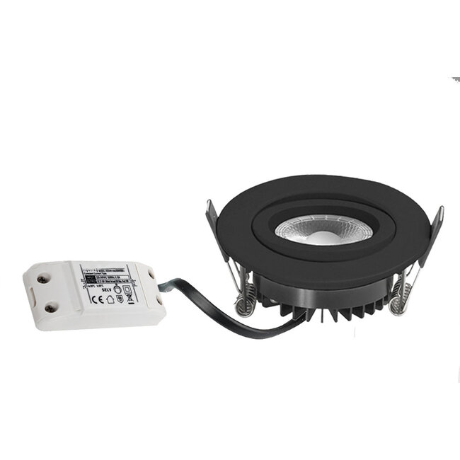 Set van 3 Inbouw Ledspot Dublin Zwart, 6 Watt, Dimbaar Warm wit licht  IP44