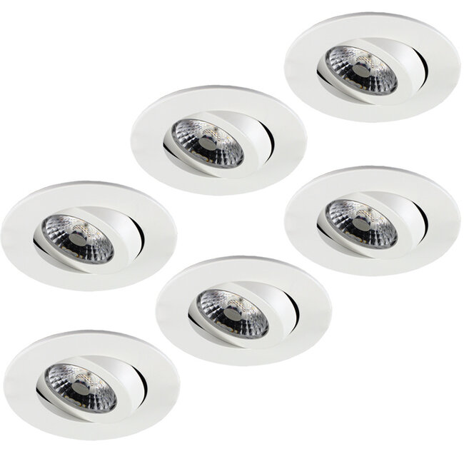 Set van 6 stuks LED inbouwspot Gyro 8W, dimbaar en 360 graden richtbaar