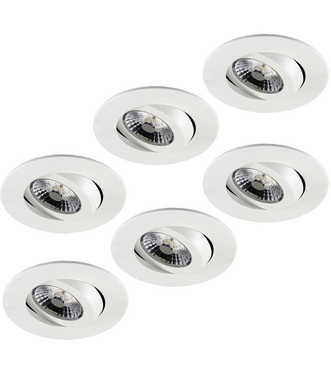 Set van 6 stuks LED inbouwspot Gyro 8W, dimbaar en 360 graden richtbaar