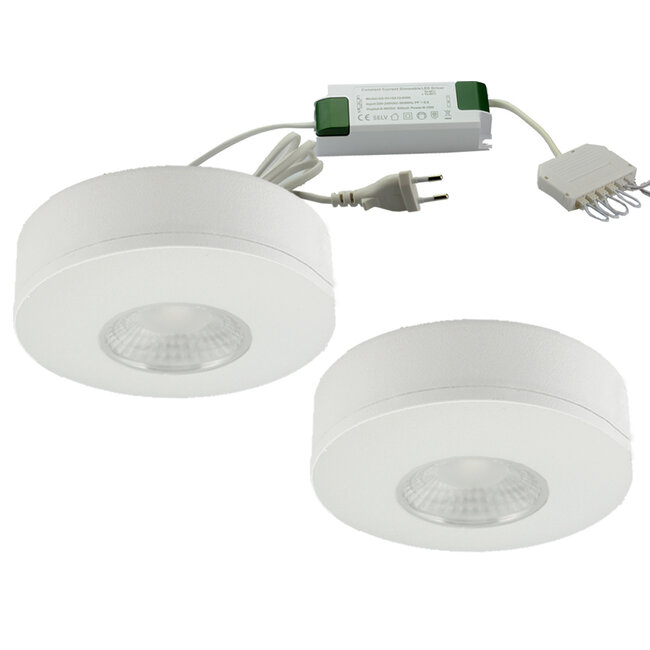 Set van 2 Cabinet Led Opbouwspot warm wit, witte uitvoering IP44, dimbaar