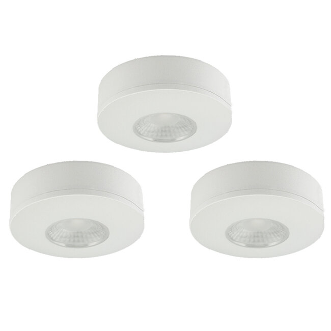 Set van 3 Cabinet Led Opbouwspot warm wit, witte uitvoering IP44, dimbaar