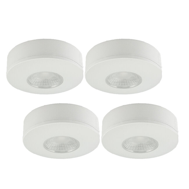 Set van 4 Cabinet Led Opbouwspot warm wit, witte uitvoering IP44, dimbaar