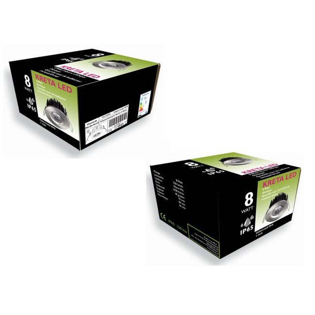 Complete set van 4 stuks Witte Badkamer Inbouw LED spot Kreta 8W, dimbaar (IP65)