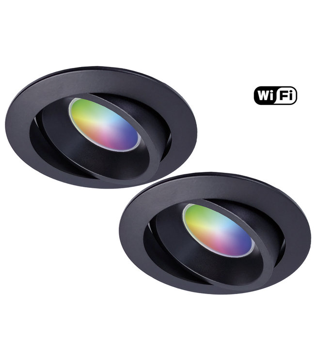 4Lite Set van 2 stuks Zwarte Wifi. RGB en dimtone spots, 5,5 W. Dimbaar via app.