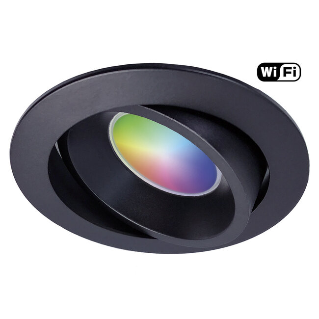 Ansell Set van 6 stuks Zwarte Wifi. RGB en dimtone inbouwspots, 5,5 W. Dimbaar via app of afstandsbediening