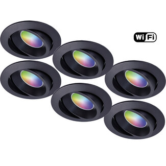 Set van 6 stuks Smart Inbouwspot Zwart - RGB & Dimtone
