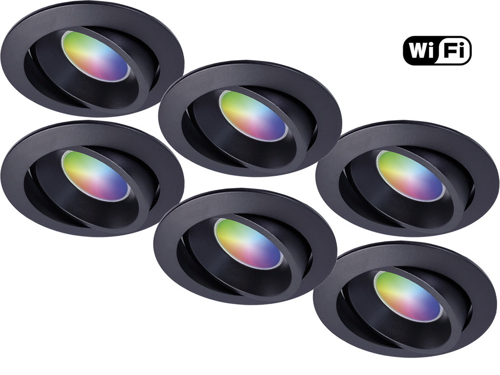 Ansell Set van 6 stuks Smart Inbouwspot Zwart - RGB & Dimtone