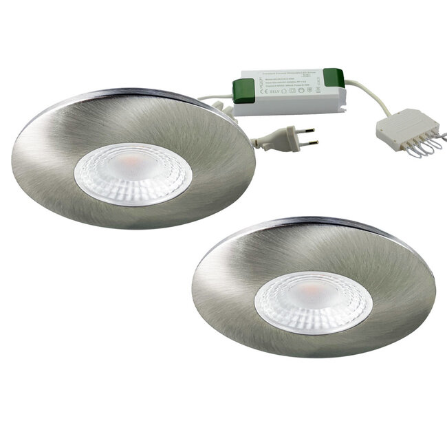 Set van 2 Cabinet Led Inbouwspots warm wit, in rvs kleur IP44, dimbaar