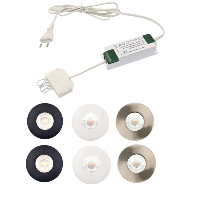 Set van 3 Cabinet Led Inbouwspots warm wit, in rvs kleur IP44 , dimbaar