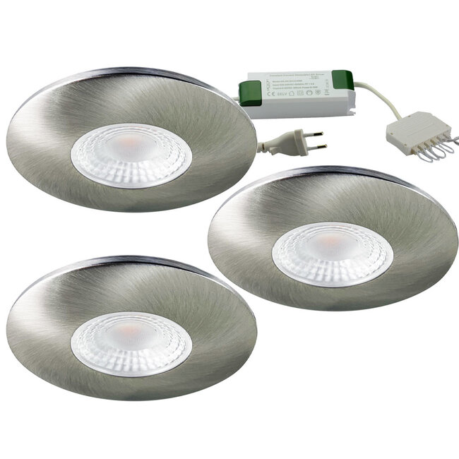 Set van 3 Cabinet Led Inbouwspots warm wit, in rvs kleur IP44 , dimbaar