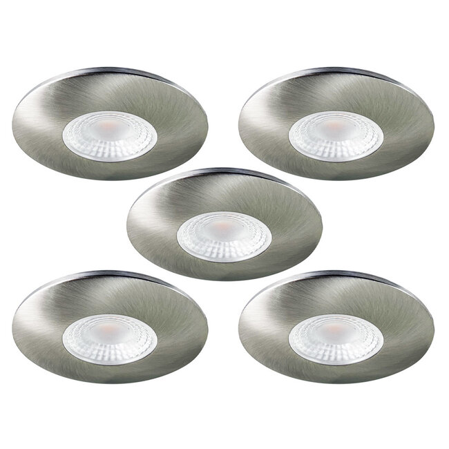 Set van 5 Cabinet Led Inbouwspots warm wit, in rvs kleur IP44, , dimbaar