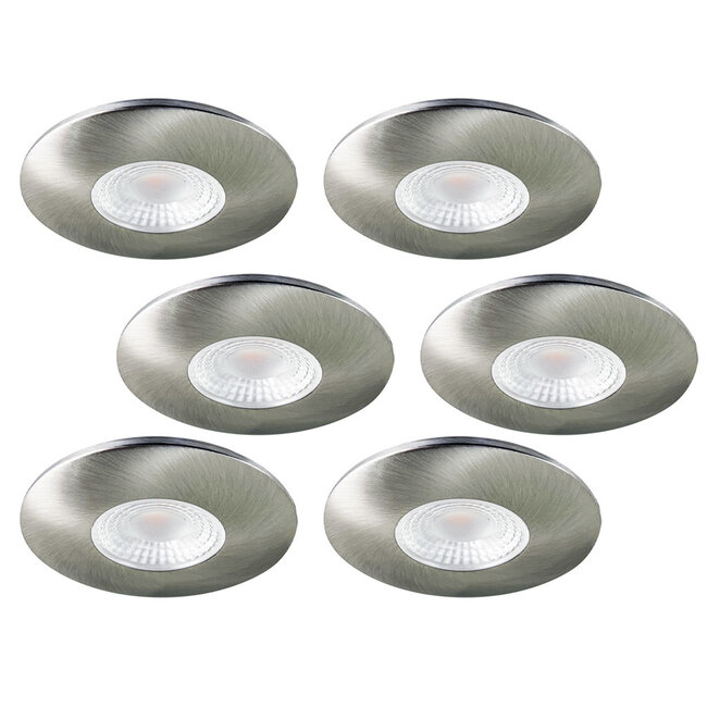Set van 6 Cabinet Led Inbouwspots warm wit, in rvs kleur IP44, dimbaar