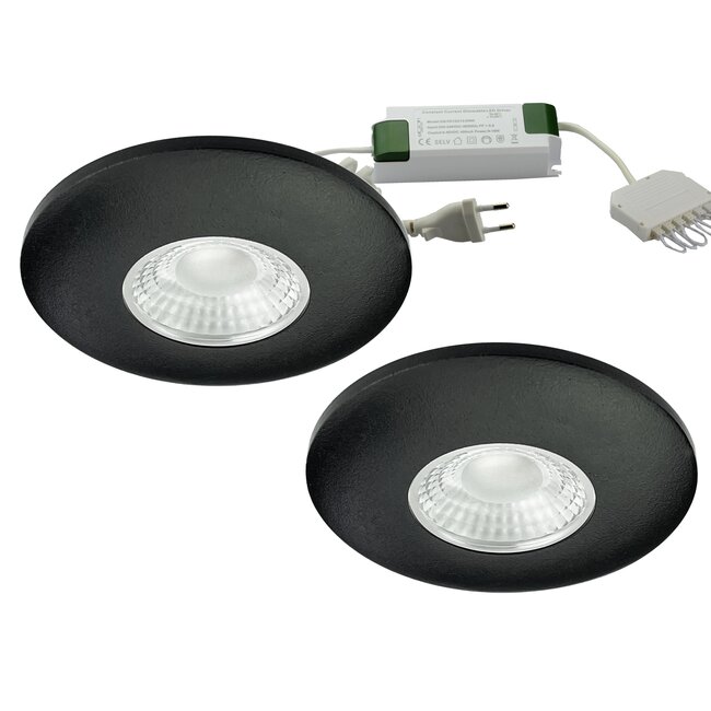 Set van 2 Cabinet Led Inbouwspot warm wit, zwarte uitvoering IP44, dimbaar