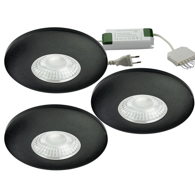 Set van 3 Cabinet Led Inbouwspots warm wit, zwarte uitvoering IP44, dimbaar
