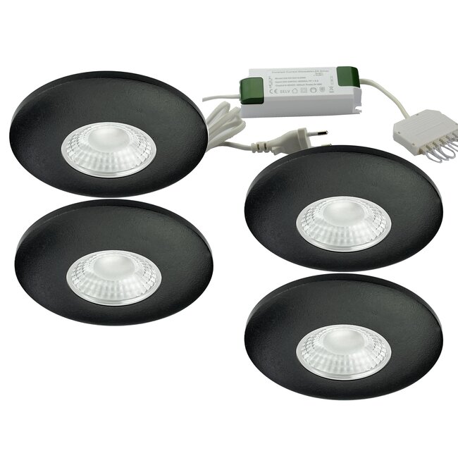 Set van 4 Cabinet Led Inbouwspots warm wit, zwarte uitvoering IP44, dimbaar