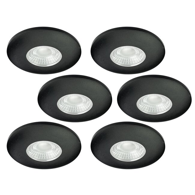Set van 6 Cabinet Led Inbouwspots warm wit, zwarte uitvoering IP44, dimbaar