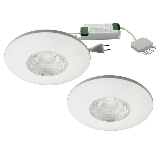 Set van 2 Cabinet Led Inbouwspots warm wit, witte uitvoering IP44, dimbaar