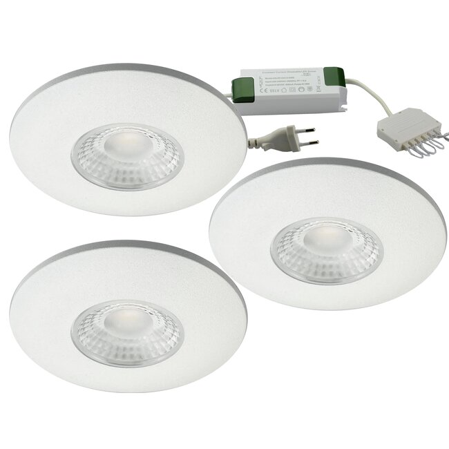 Set van 3 Cabinet Led Inbouwspots warm wit, witte uitvoering IP44, dimbaar