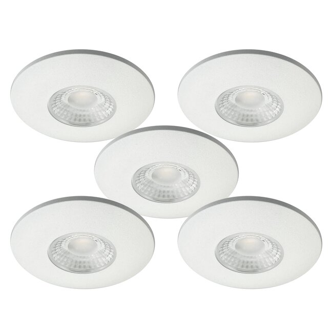 Set van 5 Cabinet Led Inbouwspots warm wit, witte uitvoering IP44, dimbaar