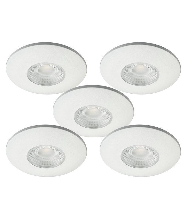 Set van 5 Cabinet Led Inbouwspots warm wit, witte uitvoering IP44, dimbaar