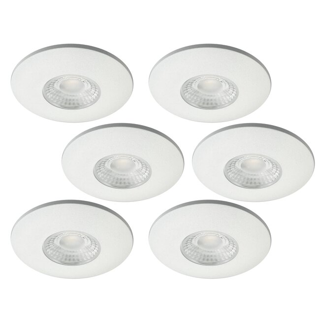 Set van 6 Cabinet Led Inbouwspots warm wit, witte uitvoering IP44, dimbaar