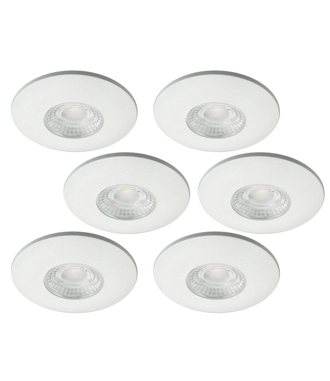 Set van 6 Cabinet Led Inbouwspots warm wit, witte uitvoering IP44, dimbaar