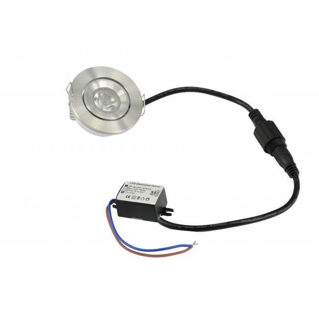 Set van 3 stuks dimbare mini inbouwLEDspot, warm wit, 1x3W Kantelbaar IP44