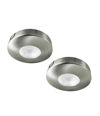 Set van 2 Cabinet Led opbouwspot warm wit, rvs uitvoering IP44, Dimbaar