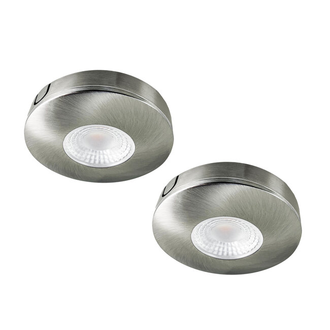 Set van 2 Cabinet Led opbouwspot warm wit, rvs uitvoering IP44, Dimbaar