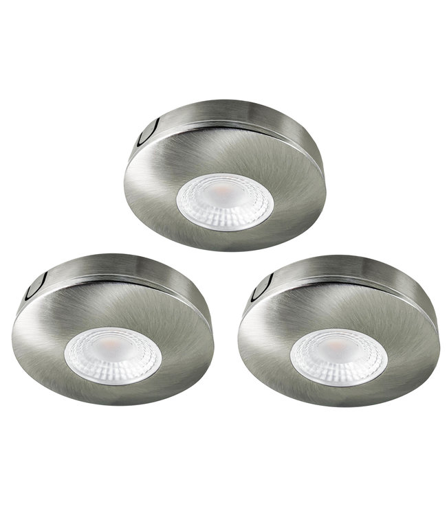 Set van 3 Cabinet Led opbouwspot warm wit, rvs uitvoering IP44 , dimbaar