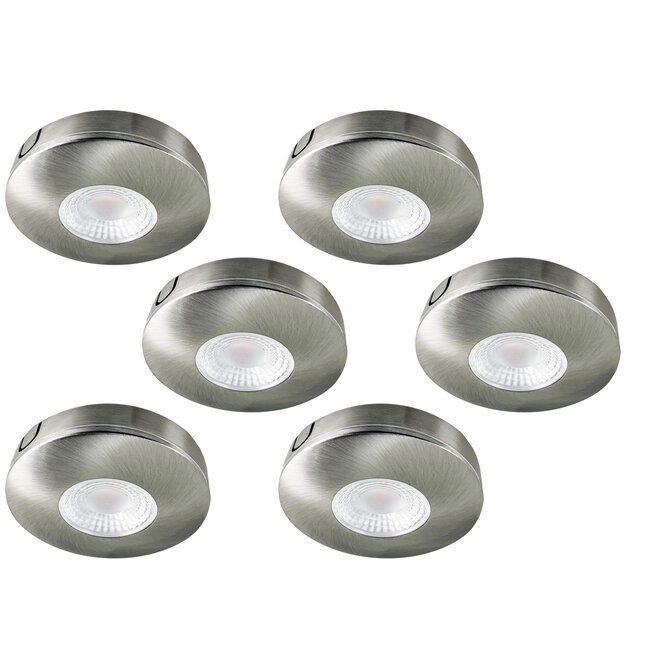 Set van 6 Cabinet Led opbouwspot warm wit, rvs uitvoering IP44 , dimbaar