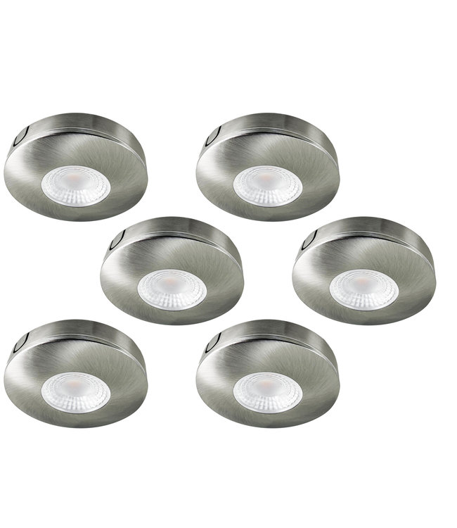 Set van 6 Cabinet Led opbouwspot warm wit, rvs uitvoering IP44 , dimbaar