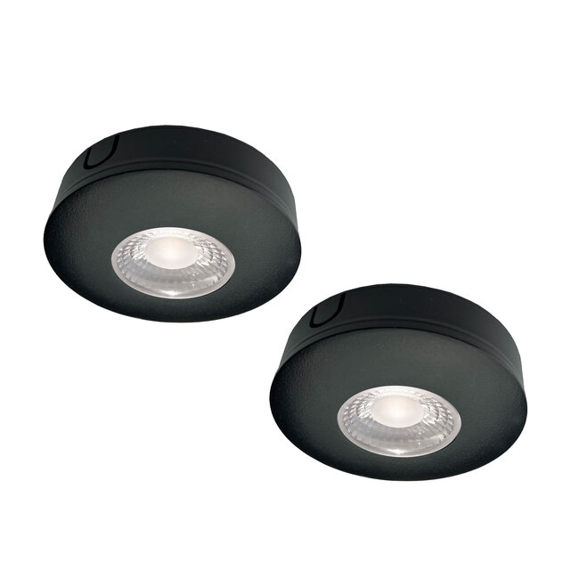 Set van 2 Cabinet Led Opbouwspot warm wit, zwarte uitvoering IP44, dimbaar