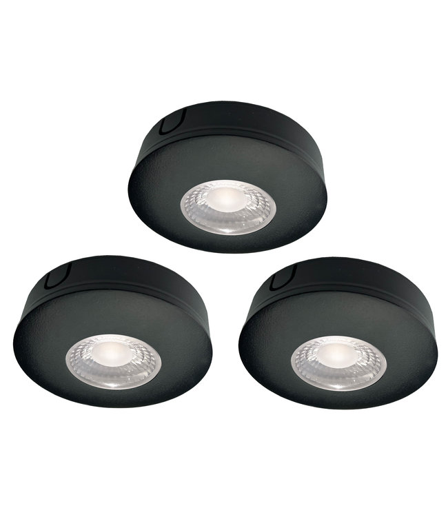 koel Zeemeeuw Verbergen Set van 3 Cabinet Led Opbouwspot warm wit, zwarte uitvoering. IP44 -  123ledspots BV