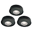 Set van 3 Cabinet Led Opbouwspot warm wit, zwarte uitvoering IP44, dimbaar