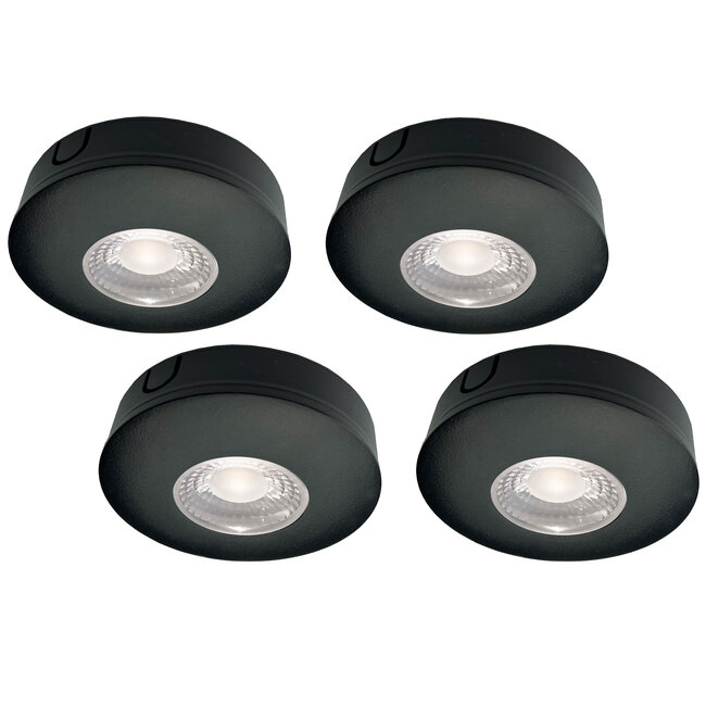 Set van 4 Cabinet Led Opbouwspot warm wit, zwarte uitvoering IP44, dimbaar