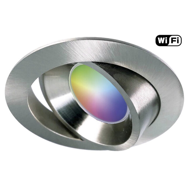 Ansell RVS Kleur Wifi. RGB en dimtone LED-inbouwspot, 5,5 W. Dimbaar via app of afstandsbediening