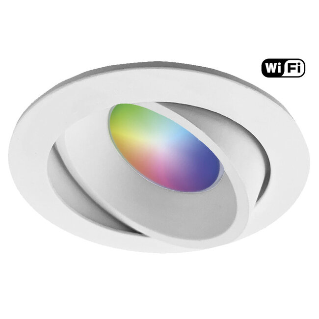 Ansell Witte Wifi. RGB en dimtone LED-inbouwspot, 5,5 W. Dimbaar via app of afstandsbediening