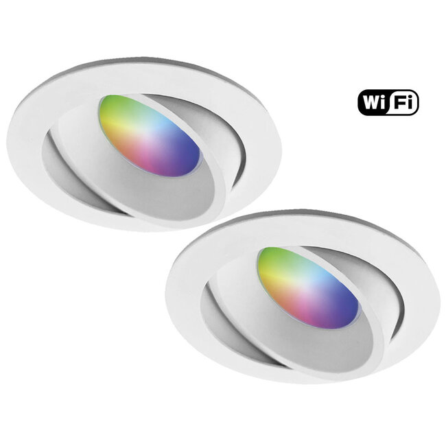 Ansell Set van 2 stuks Witte Wifi. RGB en dimtone inbouwspots, 5,5 W. Dimbaar via app of afstandsbediening