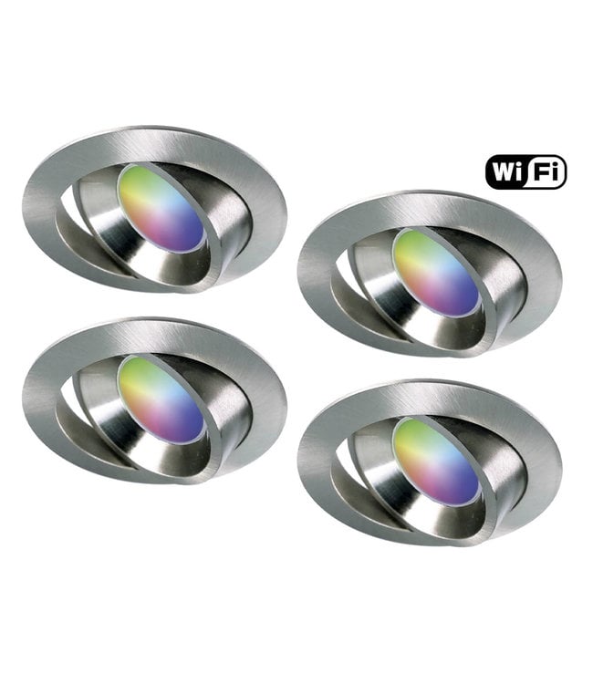 4Lite Set van 4 stuks RVS Wifi. RGB en dimtone spots, 5,5 W. Dimbaar via app