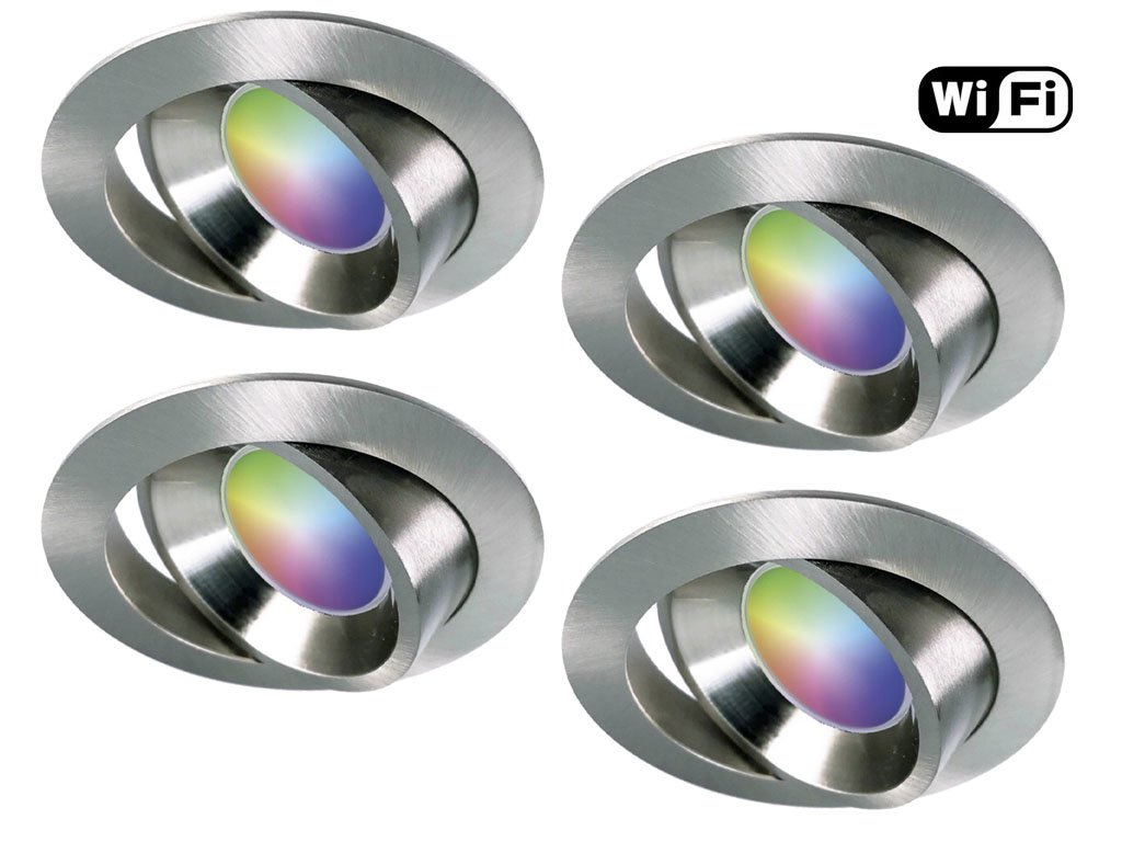 Ansell Set van 4 stuks RVS Wifi. RGB en dimtone spots, 5,5 W