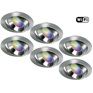 Set van 6 stuks RVS Wifi. RGB en dimtone spots, 5,5 W