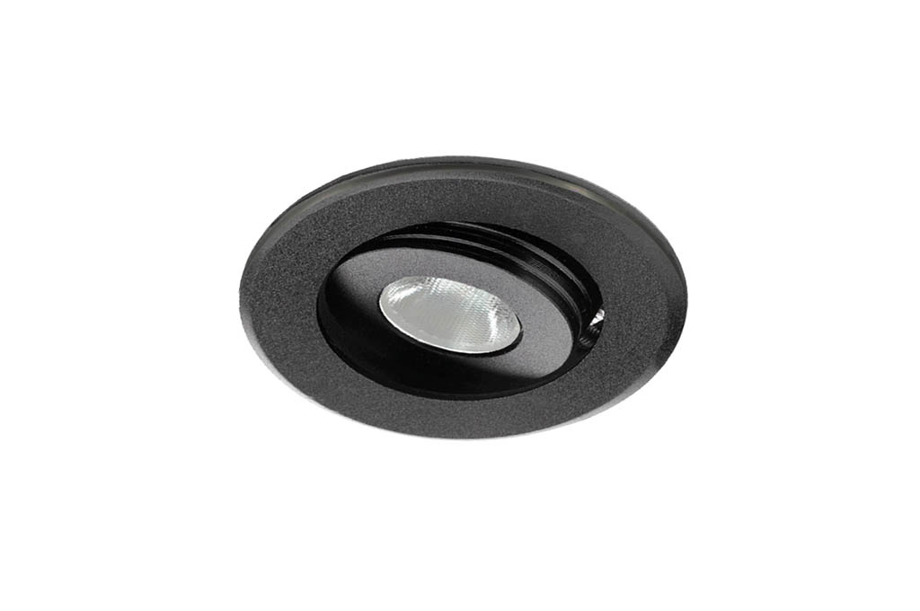 Dimbare mini inbouwLEDspot, warm wit, 1x3W Kantelbaar IP44 ZWART