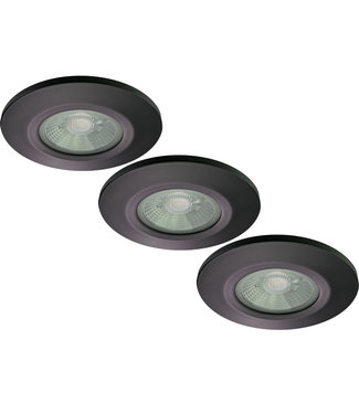 Set van 3 stuks Badkamer LEDspot Venetië, IP65 Dimbaar, zwarte uitvoering, Warm wit licht