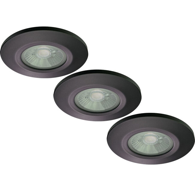 Set van 3 stuks Badkamer LEDspot Venetië, IP65 Dimbaar, zwarte uitvoering, Warm wit licht